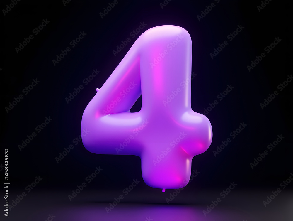 Poster 3d rendering number font 4, countdown concept of number 4