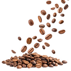 Roasted Coffee Beans Falling: High-Quality Image on transparent background