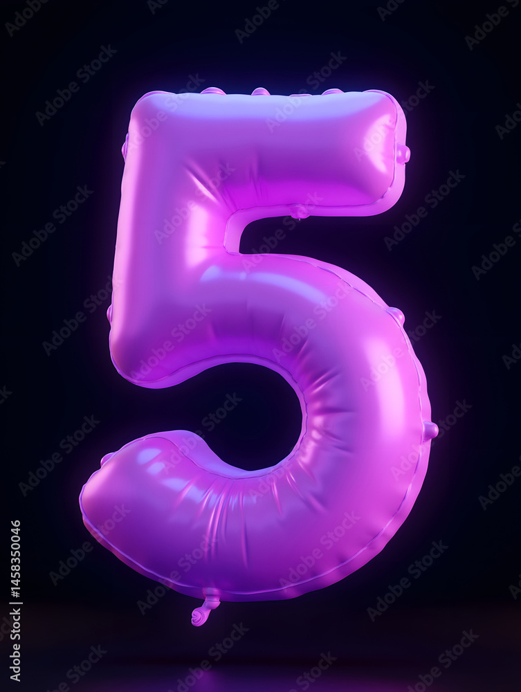 Poster 3d rendering number font 5, countdown concept of number 5