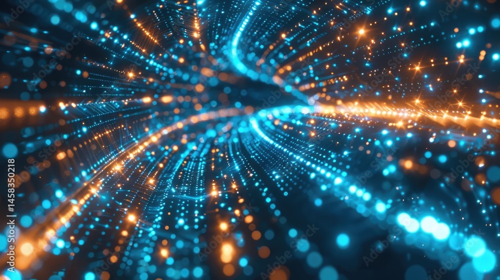 Poster abstract picture of digital particle with digital technology style design connecting become dynamic 