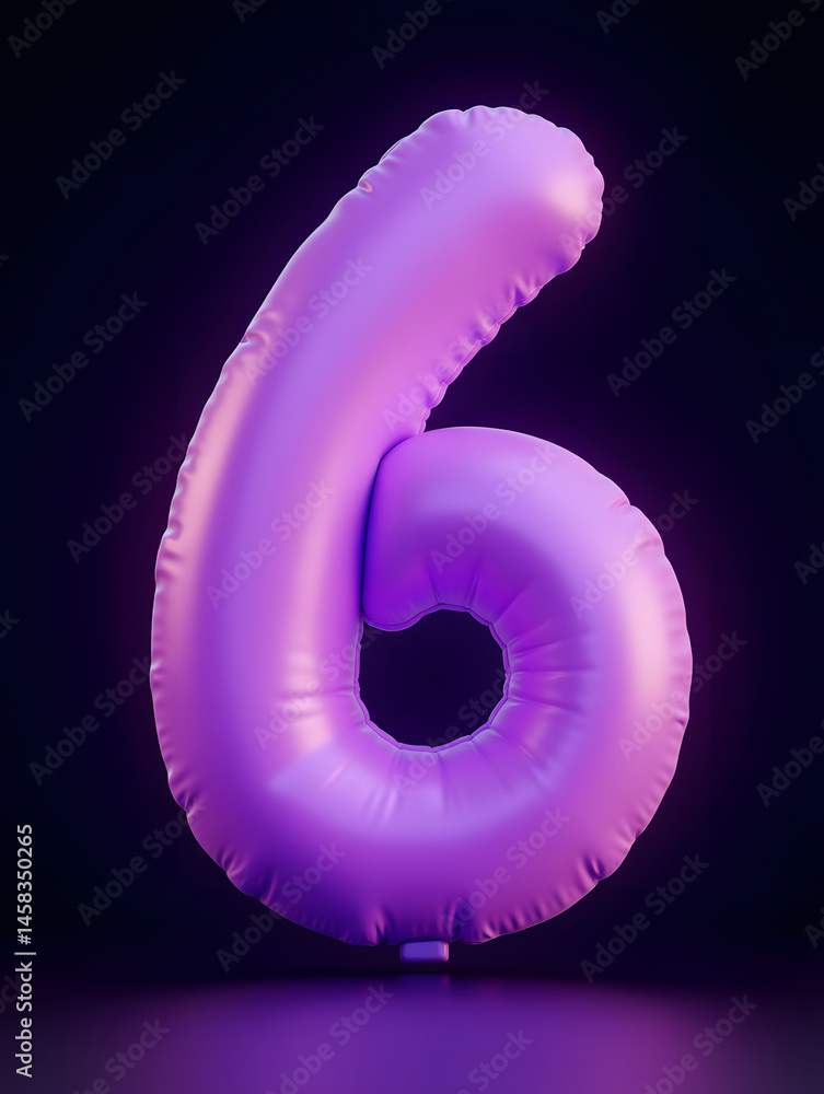 Poster 3d rendering number font 6, countdown concept of number 6
