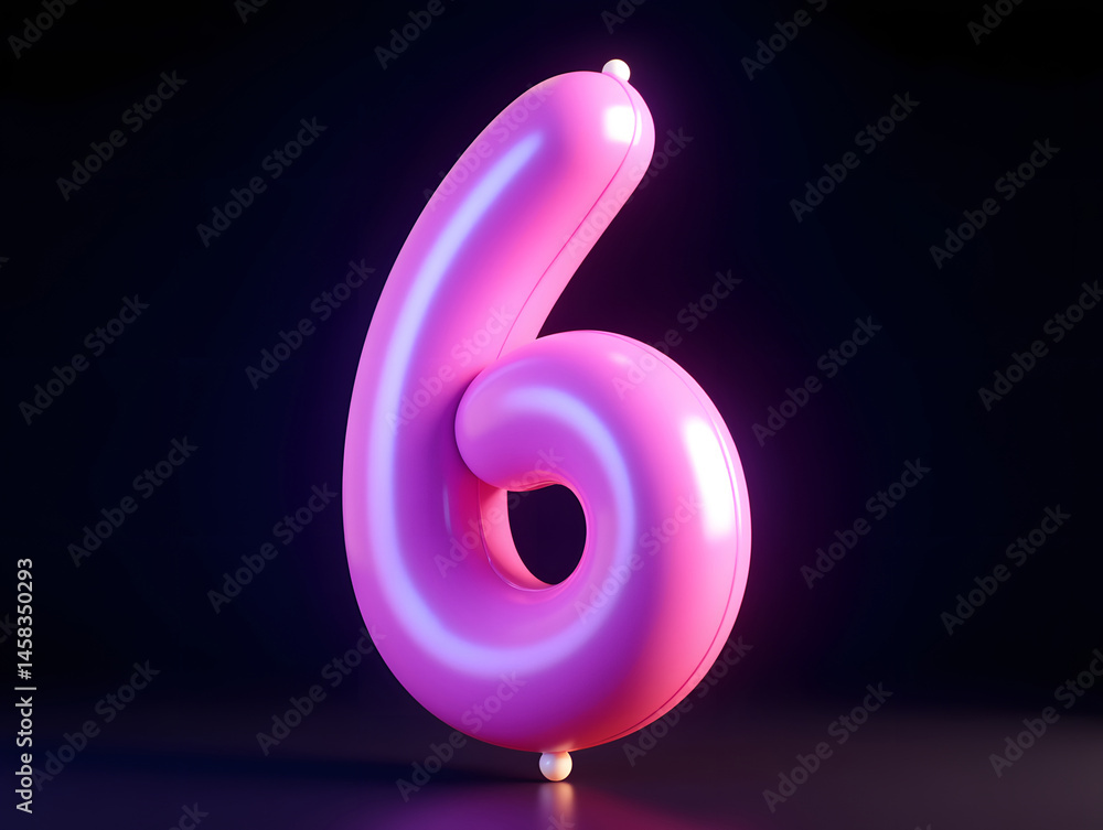 Poster 3d rendering number font 6, countdown concept of number 6