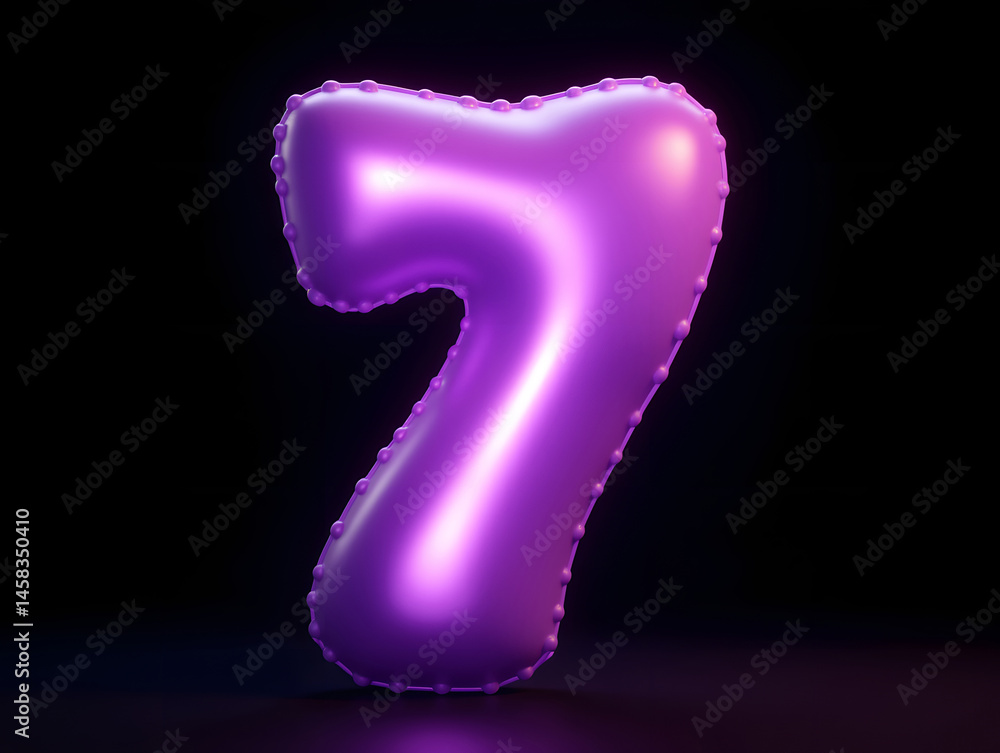 Poster 3d rendering number font 7, countdown concept of number 7