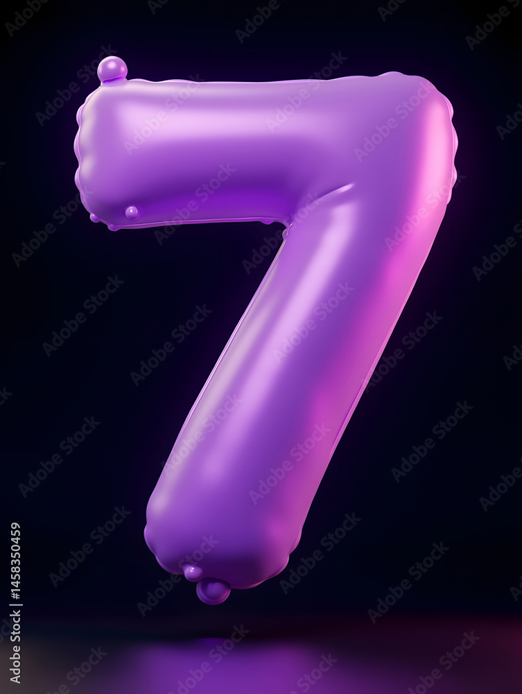 Poster 3d rendering number font 7, countdown concept of number 7