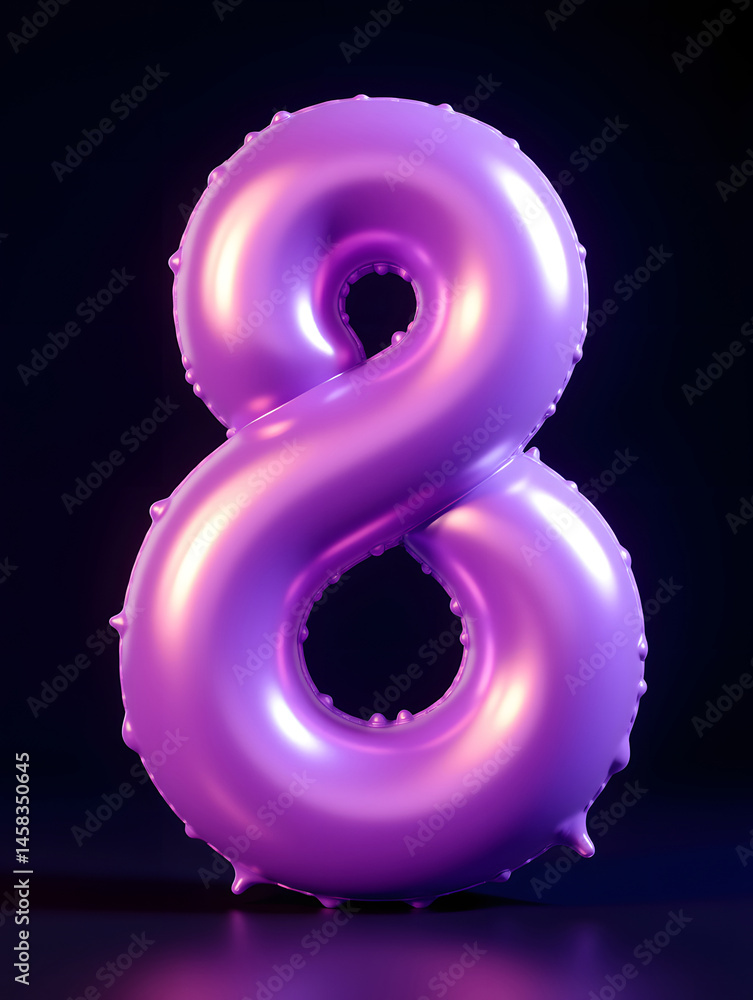 Poster 3d rendering number font 8, countdown concept of number 8