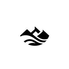 Minimalist Mountain and Wave Logo, Black and White Design