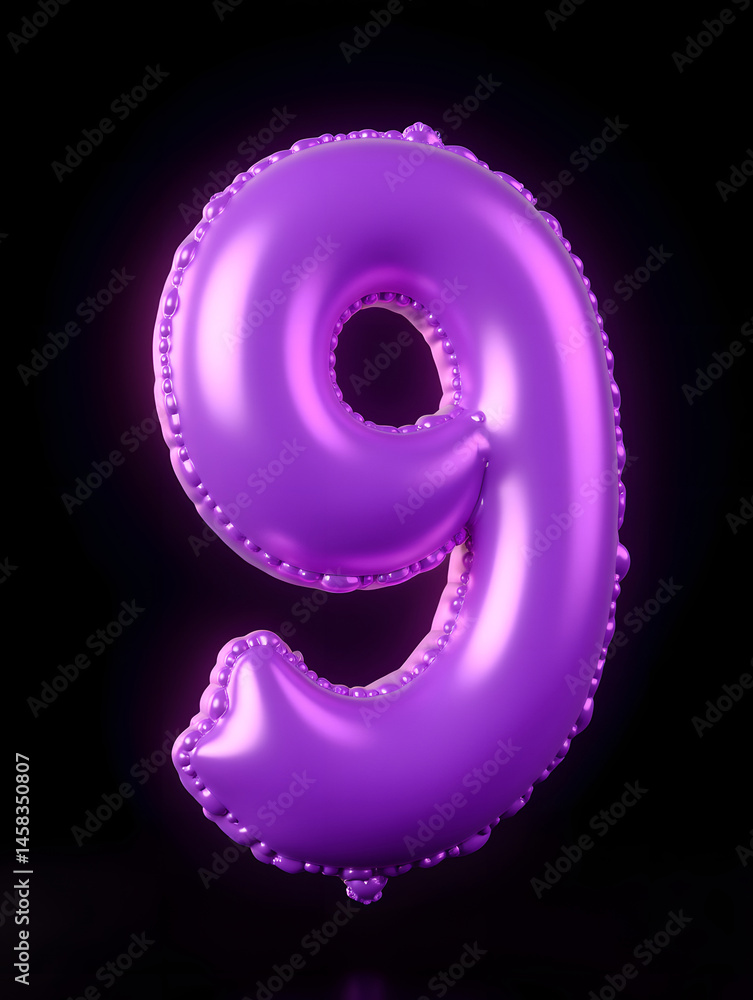 Poster 3d rendering number font 9, countdown concept of number 9