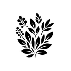 Minimalist Black Leaf Silhouette Design on White - Vector, Floral, Elegant