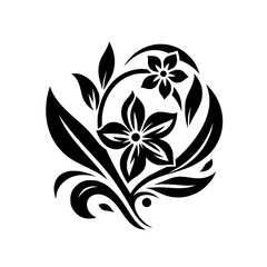 Black & White Floral Design Element - Ornamental, Minimalist, Decorative