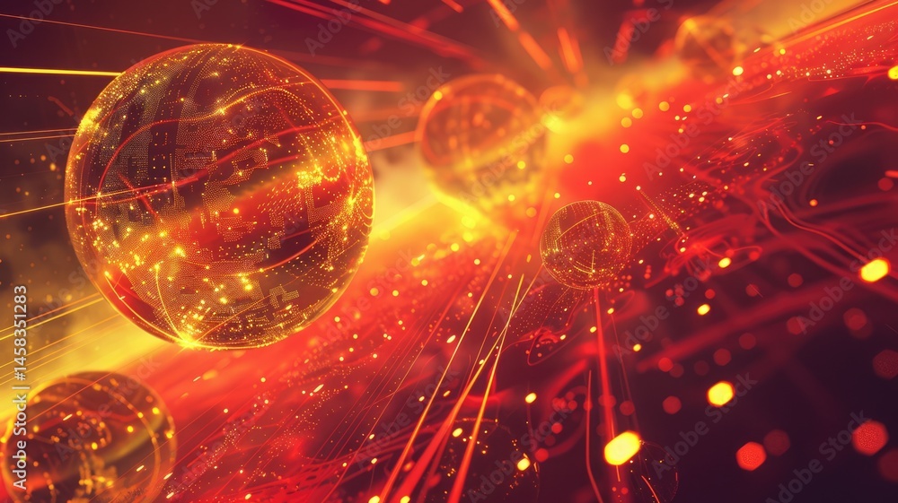 Poster futuristic digital art with glowing planet and grid. sci fi and space exploration theme. digital art