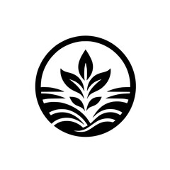Minimalist Plant Logo: Circle Frame with Leaves and Fields