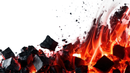 Dynamic Eruption of Fiery Lava and Hot Coals against a Black Background