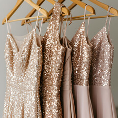 Rose Gold Bridesmaid Dresses: Sequined & Chiffon Gown Photography on transparent background