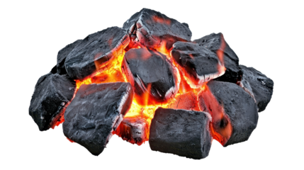 Glowing Charcoal Coals Emitting Heat and Light with Bright Orange and Red Embers on Dark Background