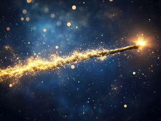 Celestial Wand: A magical wand trails a golden stream of glittering light against a mesmerizing dark blue space filled with stars, conjuring a sense of wonder and enchantment.