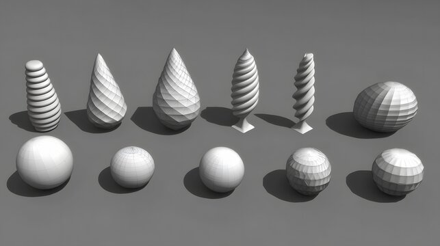 Low Poly 3D Models Collection Geometric Shapes Spheres Cones