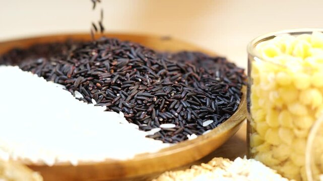 Riceberry and White Rice with Corn in Motion