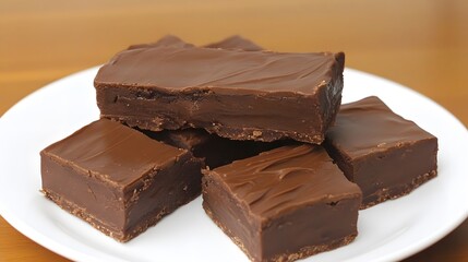 Delicious Chocolate Fudge Pieces on Plate Sweet Treat Dessert
