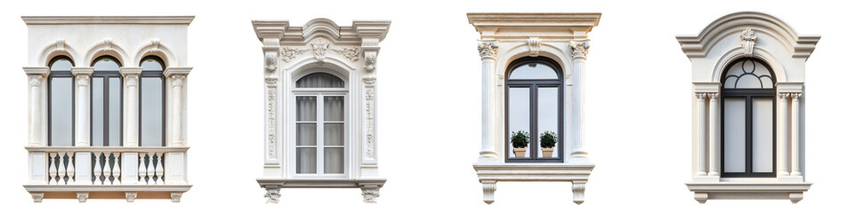 Collection of elegant and ornate historic architectural facade designs