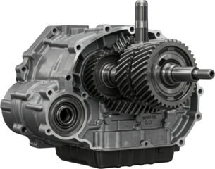 Detailed Close up of an Automotive Gearbox Transmission System Showing Internal Gears and Components