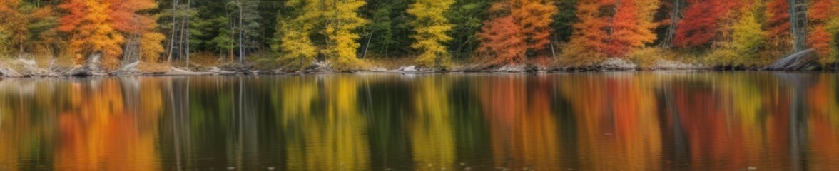 Fototapeta premium Brilliant autumn foliage reflected in Ausable River, Huron-Manistee National Forests , scenic view, gold