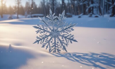 Frozen winter scene with intricate snowflake shadows ,  christmas,  landscape