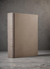 Realistic blank book cover on textured backdrop,  paper,  grey