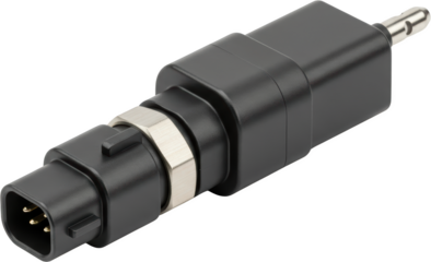 High Resolution Image of Black Connector Adapter with 3 5mm Stereo Jack and 4 Pin Connector