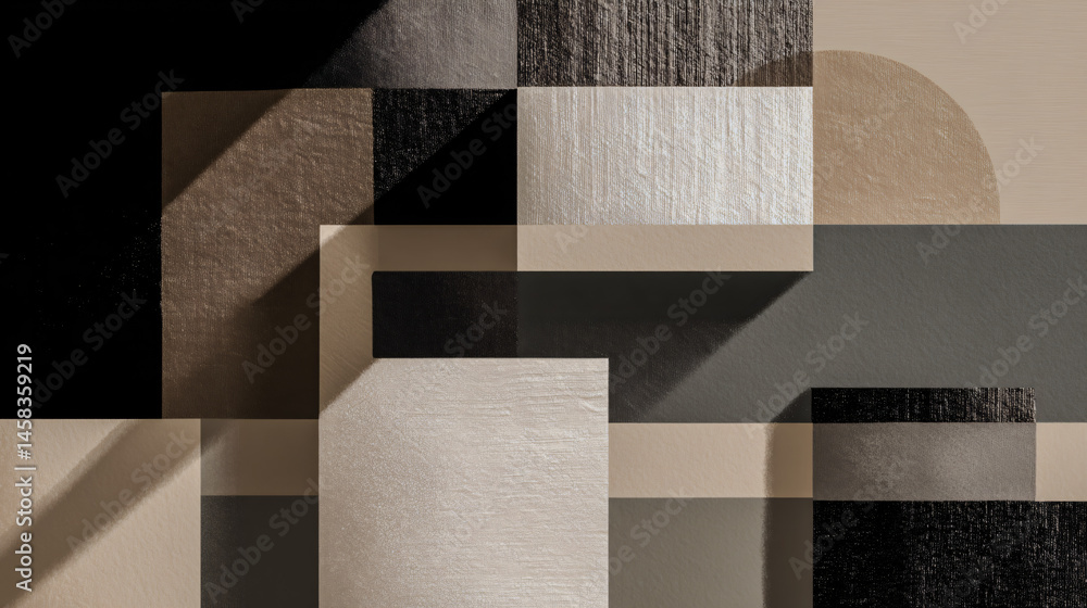 Poster geometric physical composition featuring stacked shapes, creating a advanced and abstract design in 