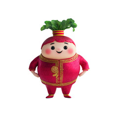 Cheerful Cartoon Radish Character in Traditional Chinese Clothing