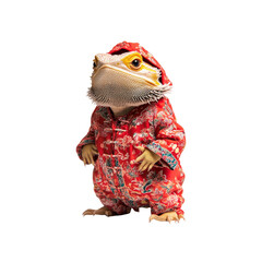 Bearded Dragon in Traditional Chinese Clothing for Lunar New Year