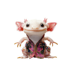 Adorable Axolotl in Festive Kimono Quirky Amphibian Fashion