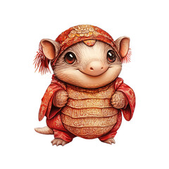 Adorable Armadillo in Traditional Chinese Clothing - Digital Illustration