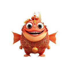 Cheerful Cartoon Koi Fish in Traditional Chinese Clothing for Lunar New Year