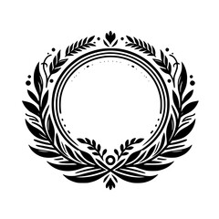 Elegant Black & White Floral Wreath Frame - Decorative Design Element