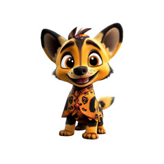 Adorable Animated Hyena Pup in Traditional Clothing