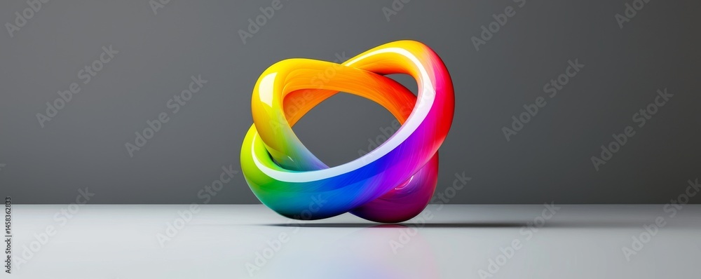 Poster a colorful 3d rendering of intertwined shapes showcasing vibrant design.