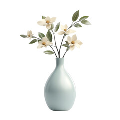White flowers in a light blue vase against a colorful striped background © Tohamina
