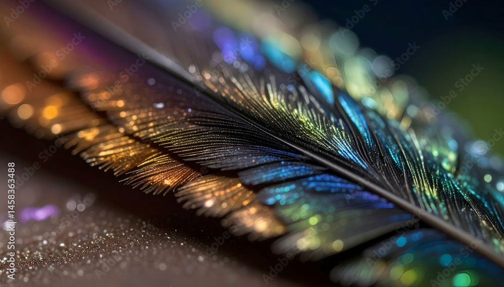 Poster iridescent feather detail colorful close up of textured object