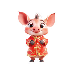 Adorable 3D Rendered Piglet in Traditional Chinese New Year Outfit