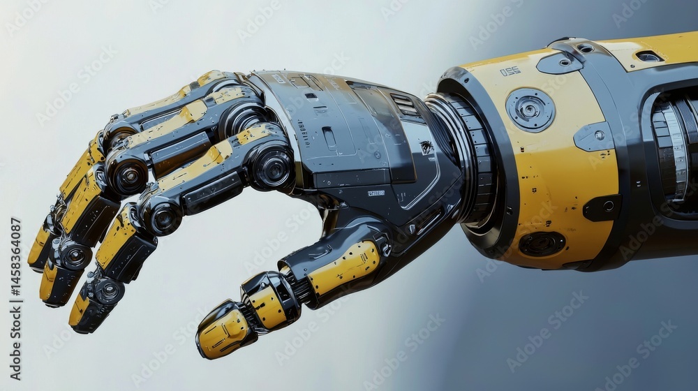 Poster a detailed view of a robotic arm showcasing advanced mechanics and engineering.