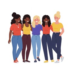 Obraz premium flat,vector,image,diverse,young,woman,together,women,day,concept,celebration,group,female,feminine,empowerment,social,community,unity,friendship,interaction,collaboration,modern,colorful,isolated,mini