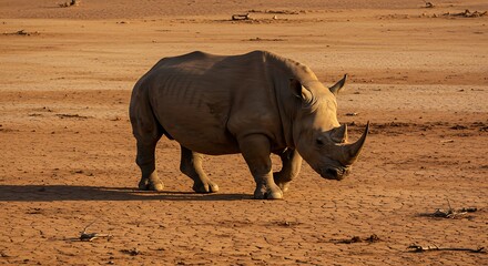 Solitary Rhino in Arid Landscape: A Serene Wildlife Photograph