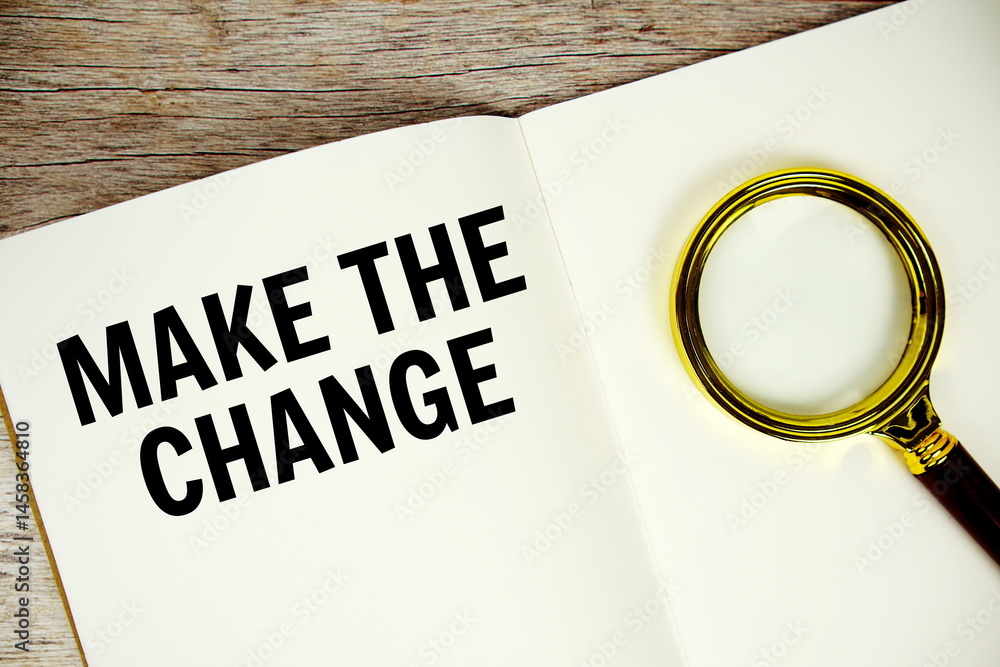 Poster make the change text written on chalkboard with alarm clock on wooden background