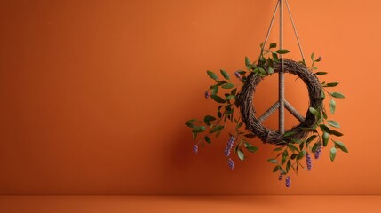 Peaceful Twig Wreath: Rustic Peace Symbol with Lavender Accents