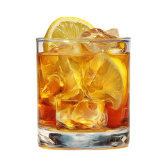 Cold Iced Tea with Lemon Slice on Transparent Background