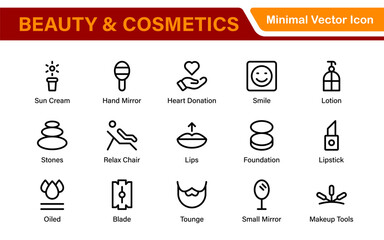 Organic Beauty and Cosmetics product outline icon set. editable line icon collection.