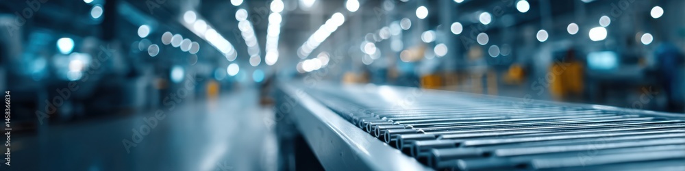 Poster dynamic view of cable production in a lively factory environment with blank space for text
