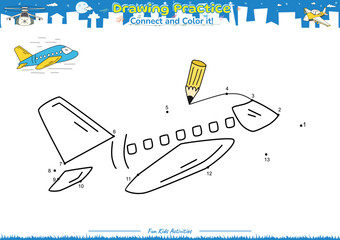 Drawing Practice connect the dots and color airplane 1