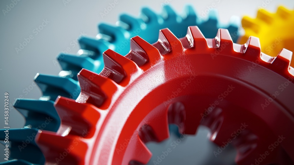 Poster close-up view of colorful gears, showcasing mechanical precision and engineering design.